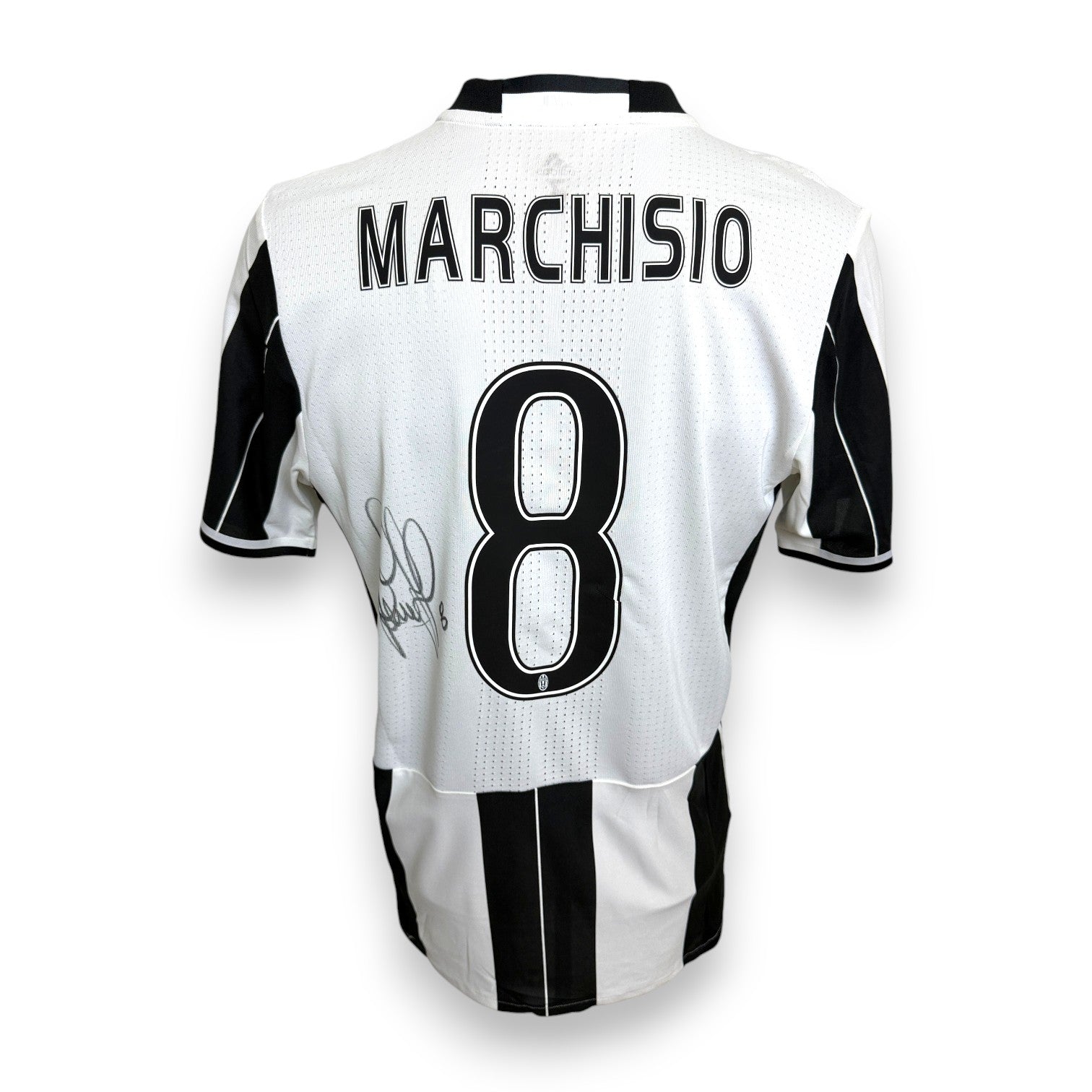 Retro maglia Juventus Home 2016-17 numero 8 Marchisio con autografo originale a pennarello nero – COA incluso