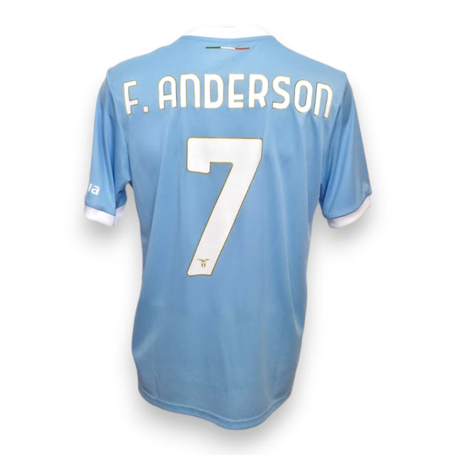Retro maglia Lazio Anniversario Scudetto numero 7 F. Anderson – nameset bianco bordo oro – tricolore sul retro del colletto