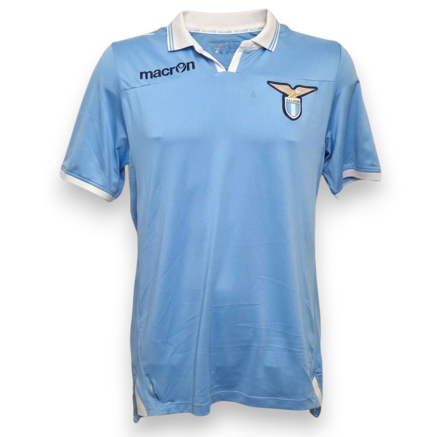 Maglia Lazio Home 2012-13 Macron celeste – colletto polo bianco doppia riga celeste – aquila ricamata – condizioni Excellent