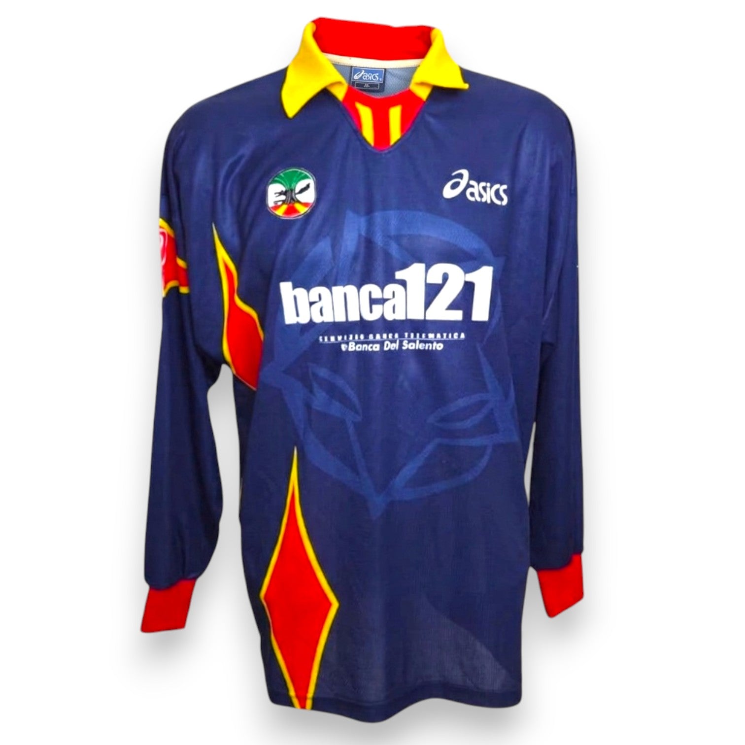 Maglia US Lecce Away 2000-01 blu Player Issued Emiliano Biliotti – Asics – sponsor banca121 – manica lunga
