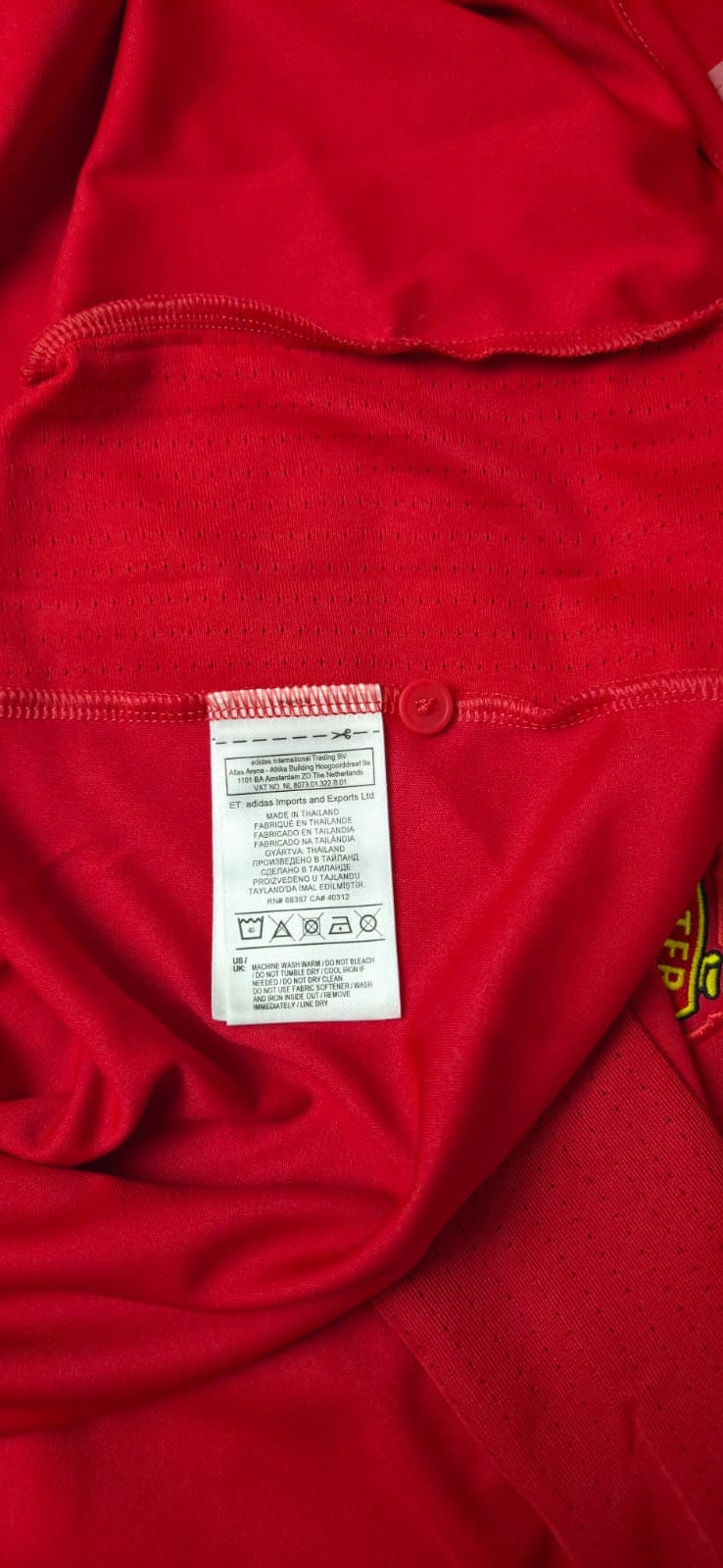 Dettaglio etichetta interna maglia Manchester United 2017-18 Adidas – Climacool Made in Thailand