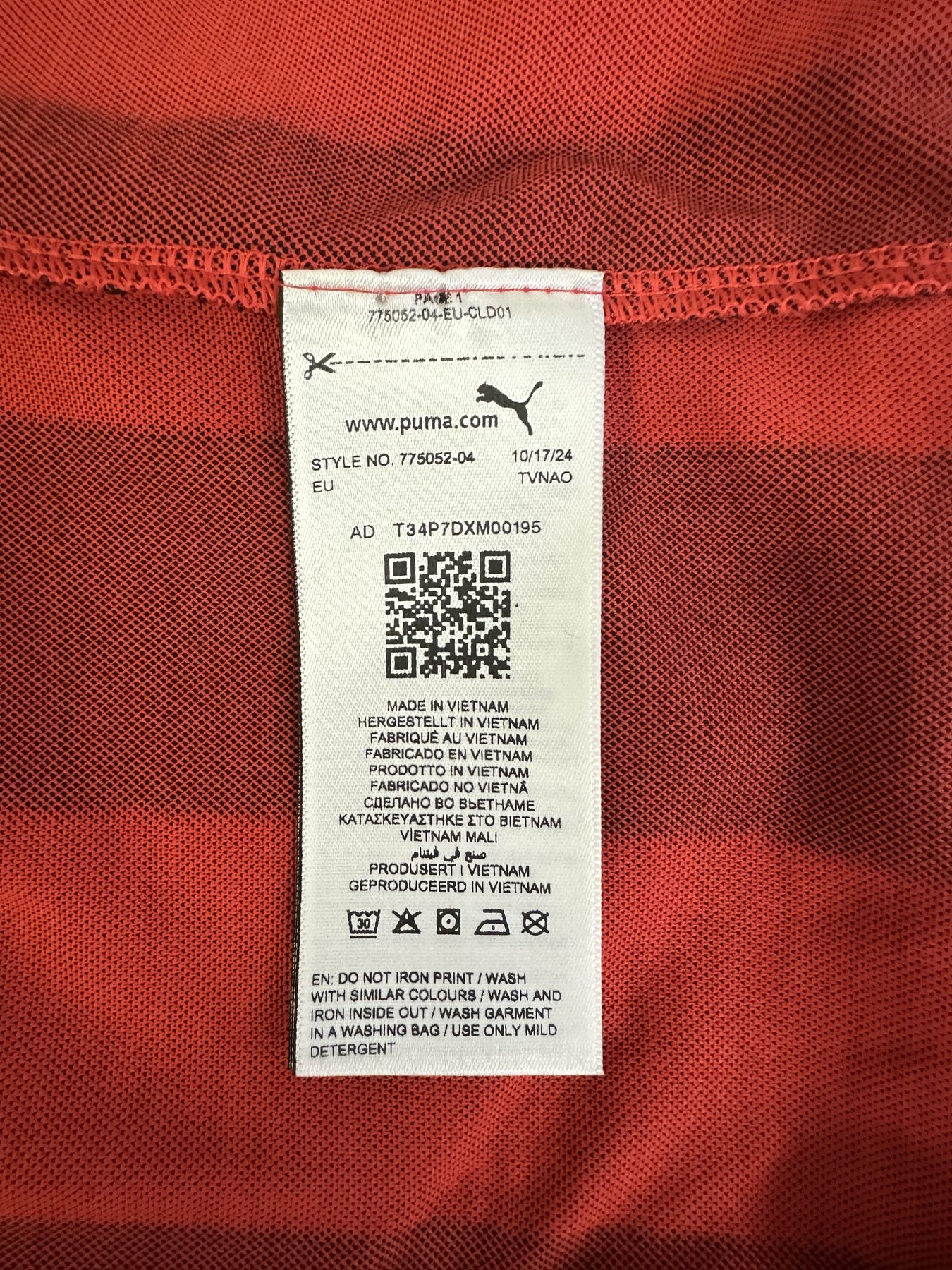 Etichetta di lavaggio Puma maglia Milan 125° Anniversario – Made in Vietnam – style 775052-04