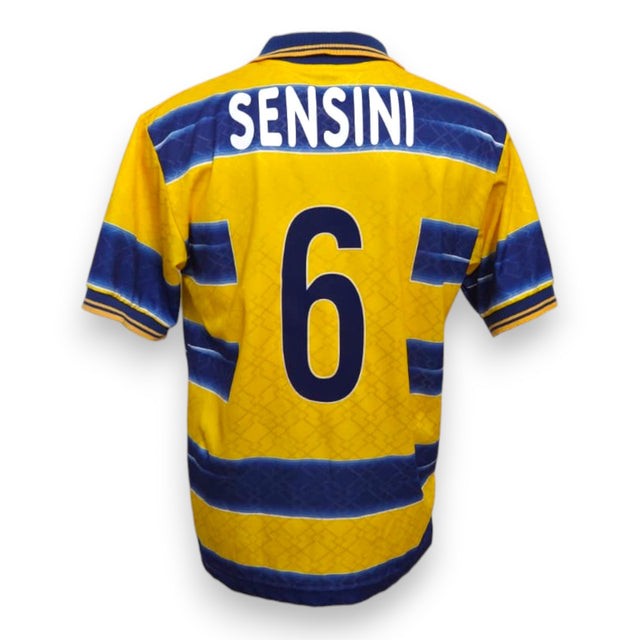 Retro maglia Parma Home 1998-99 numero 6 Sensini – nameset replica blu – righe orizzontali gialloblù