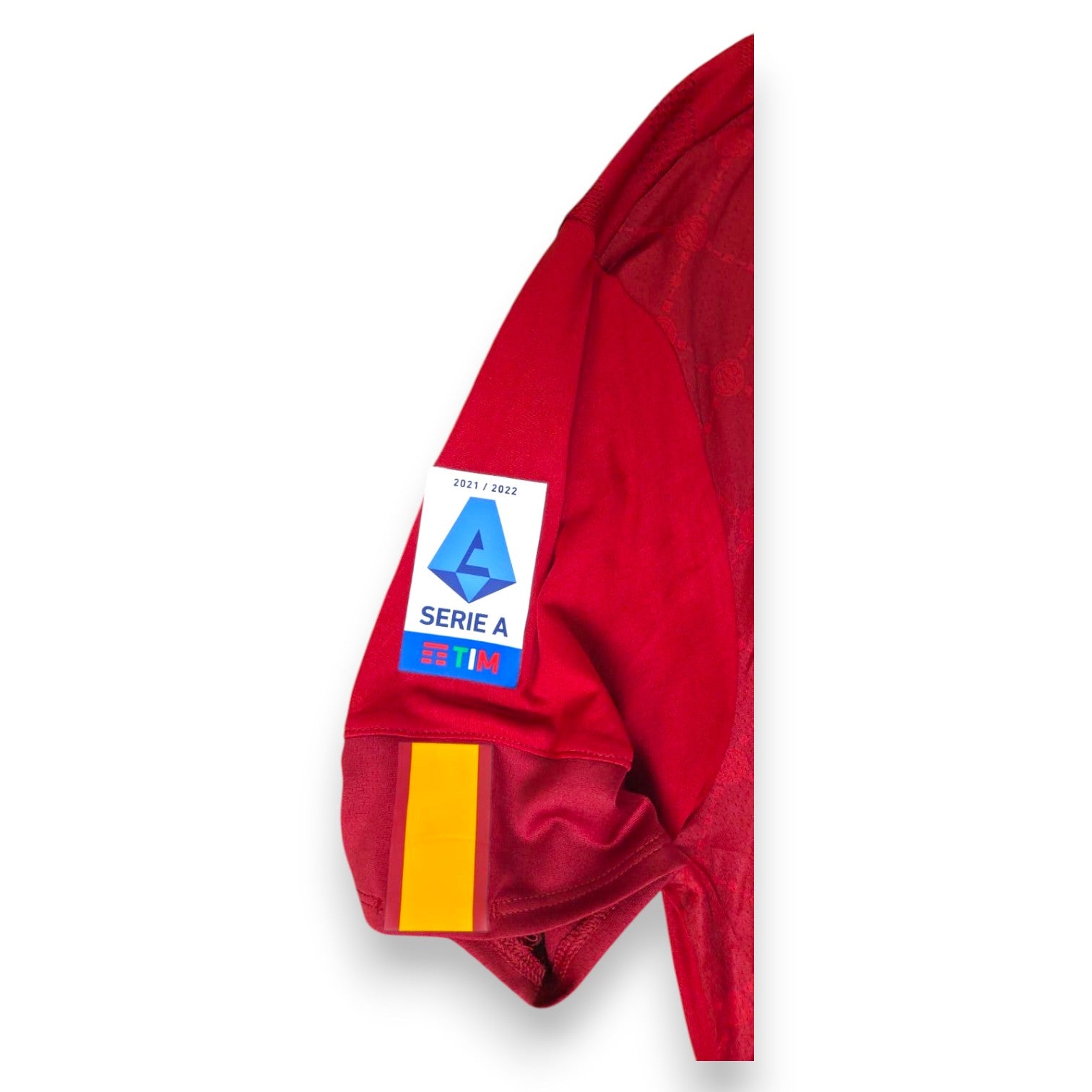 Dettaglio patch Lega Serie A TIM 2021-2022 su manica maglia Roma Home 2021-22 New Balance