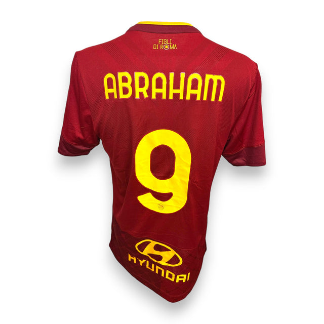 Retro maglia Roma Home 2022/23 con nameset originale Abraham 9, scritta Figli di Roma e sponsor Hyundai