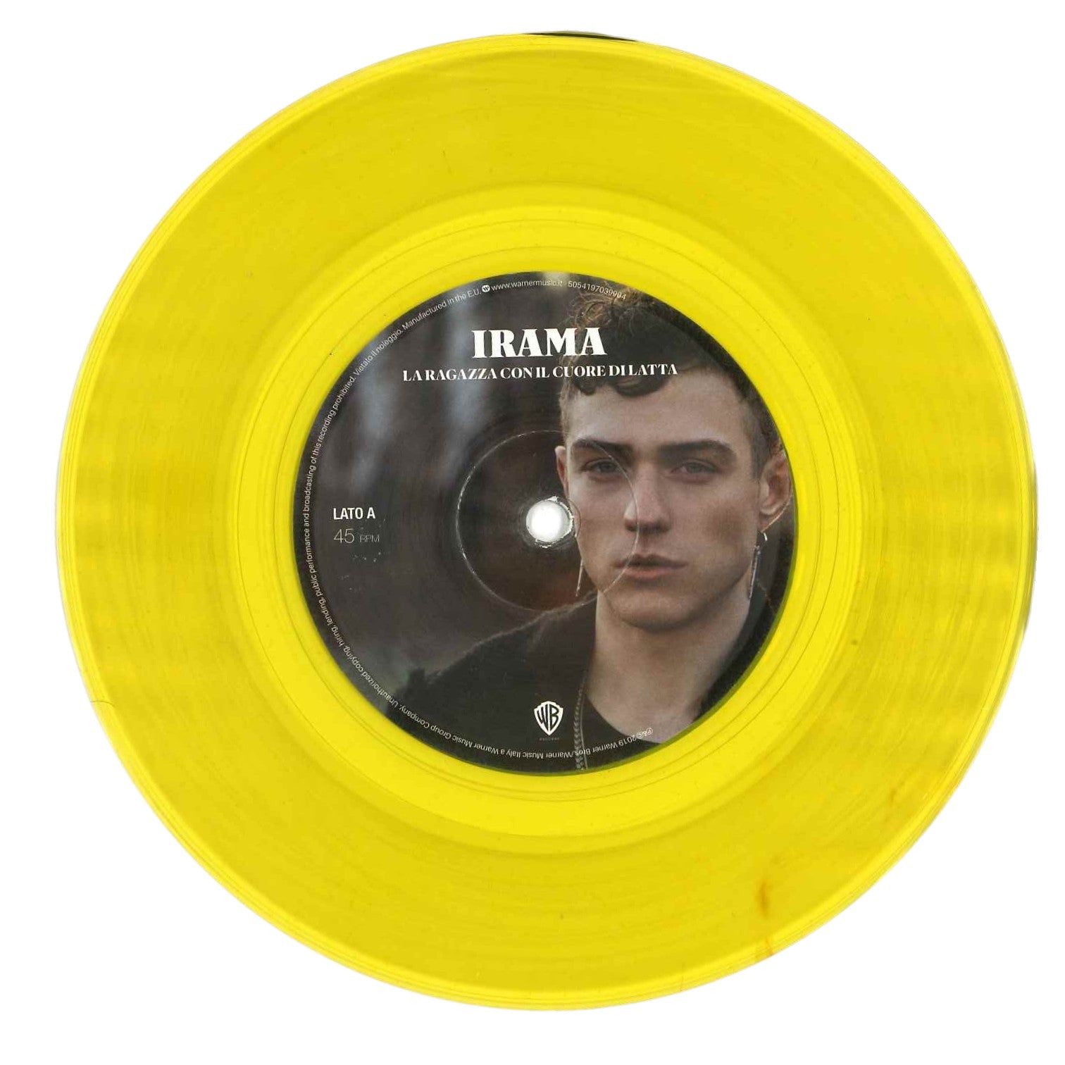 Disco vinile giallo 45 giri Irama La ragazza con il cuore di latta – Lato A – Warner Sanremo 2019