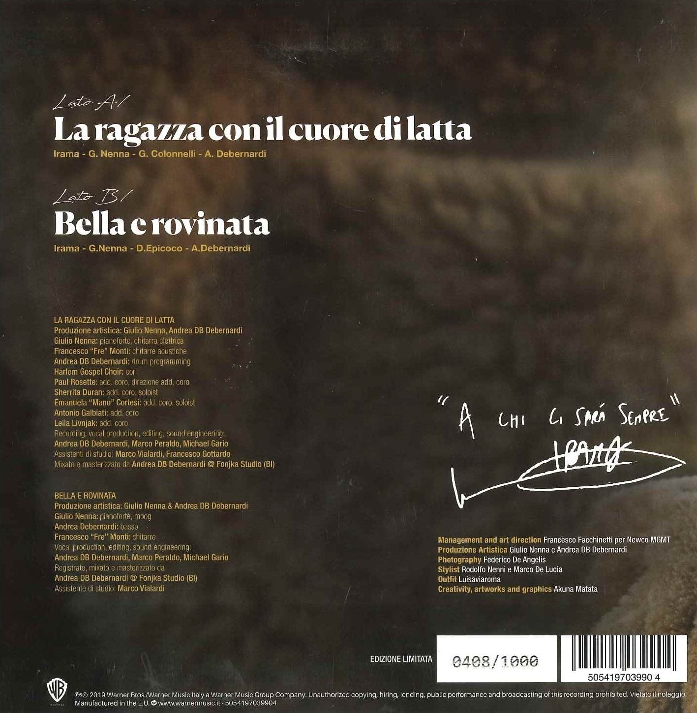 Retro vinile Irama La ragazza con il cuore di latta – tracklist Lato A e B – edizione limitata numerata 1000 copie