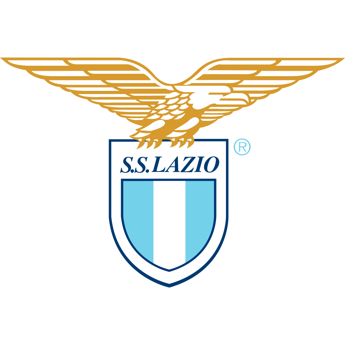 Logo ufficiale S.S. Lazio, squadra di Serie A fondata nel 1900 con sede a Roma