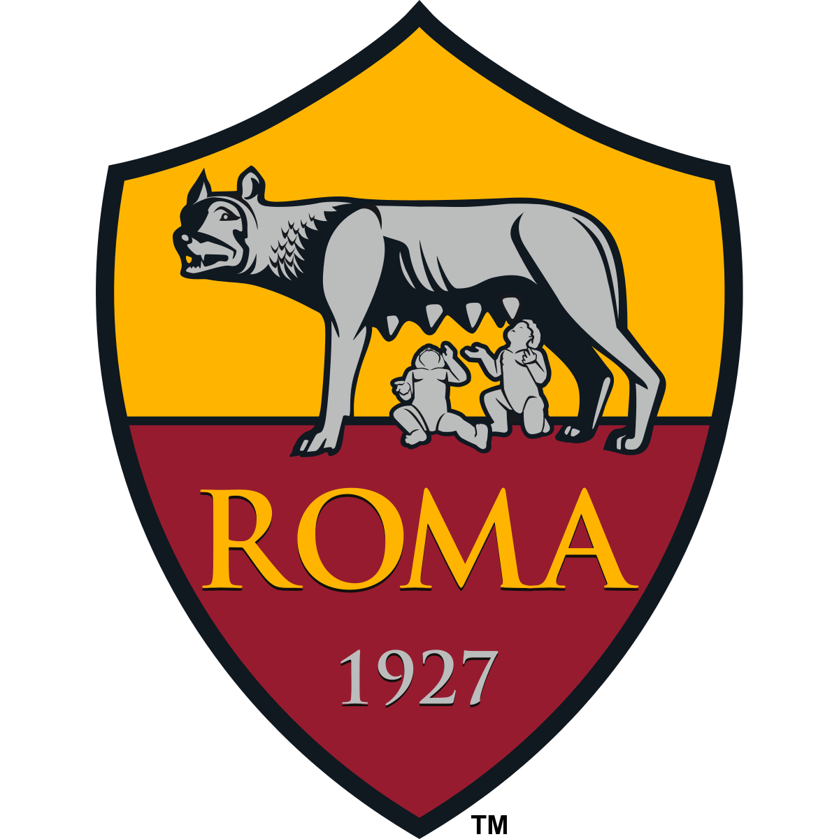 Logo ufficiale AS Roma, squadra di Serie A fondata nel 1927 con sede a Roma