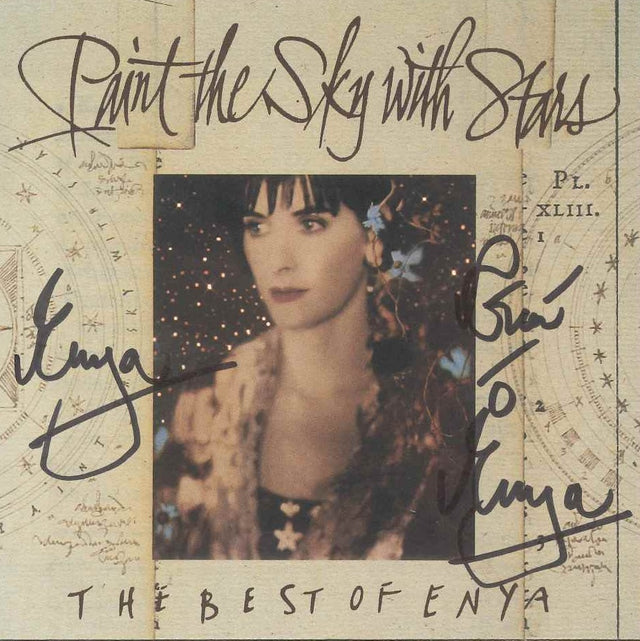 Copertina autografata Enya Paint the Sky with Stars 1997 – doppio autografo originale pennarello nero – cimelio collezionismo musicale