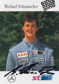 Cartolina autografata Michael Schumacher Team Sauber-Mercedes 1990-91 – autografo originale pennarello nero – 14,9x10,6 cm – COA incluso