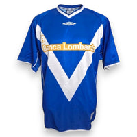 Fronte maglia Brescia Calcio Home 2002-03 blu con V bianca – sponsor Banca Lombarda – Umbro Store Vintage taglia L