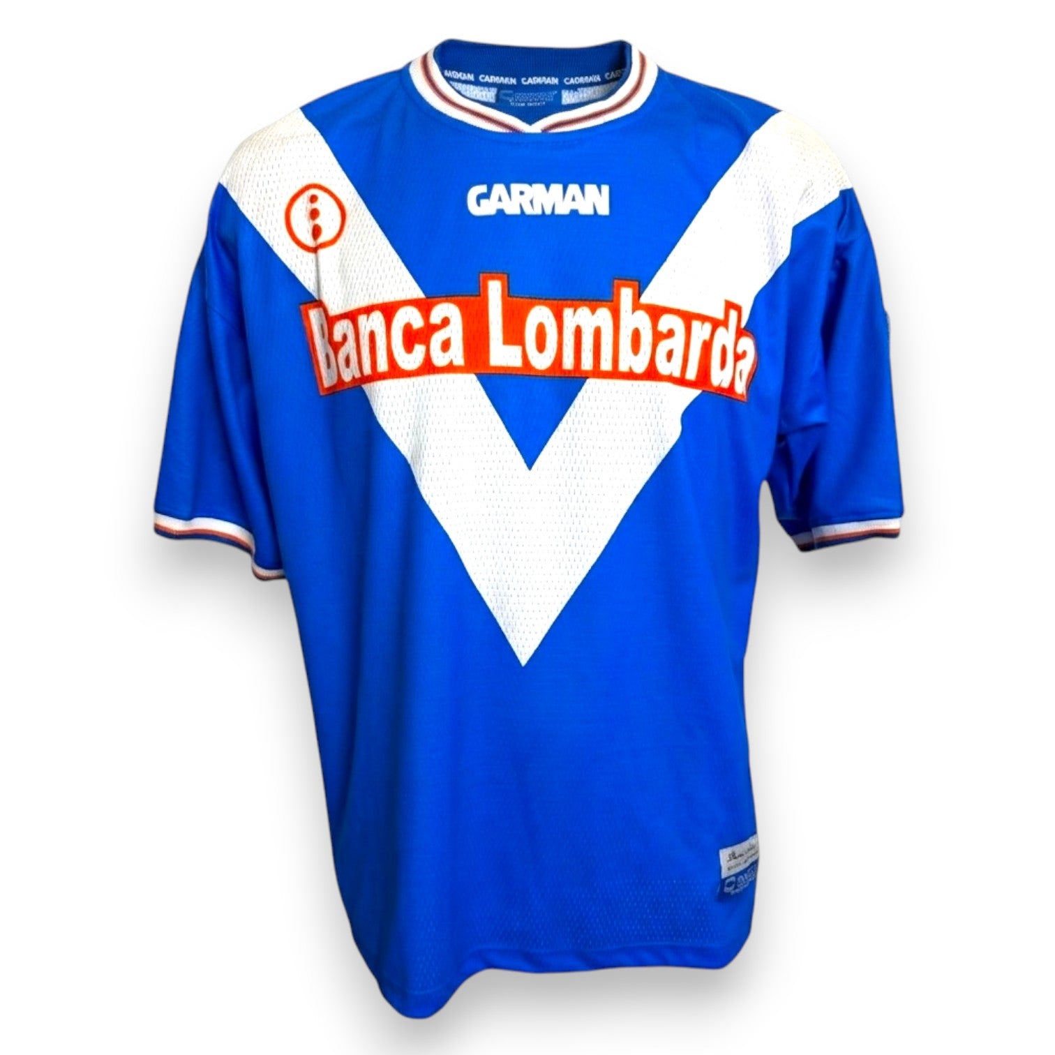 Fronte maglia Brescia Home 2001-02 Player Issued Garman – sponsor Banca Lombarda – badge Brescia Calcio 1911 – Roberto Baggio