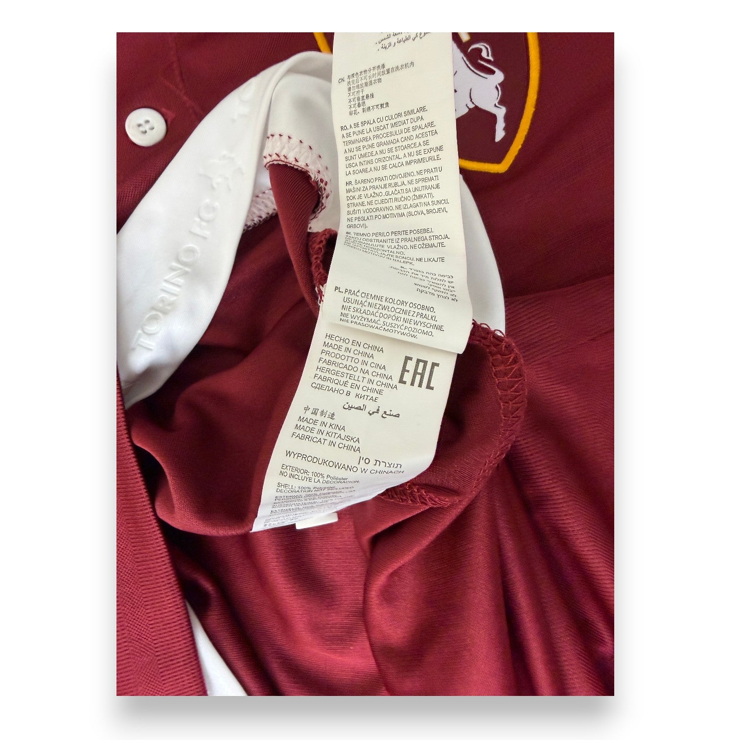 Dettaglio etichetta Player Issued maglia Torino FC 2019-20 Joma – Andrea Belotti – Made in China – taglia L