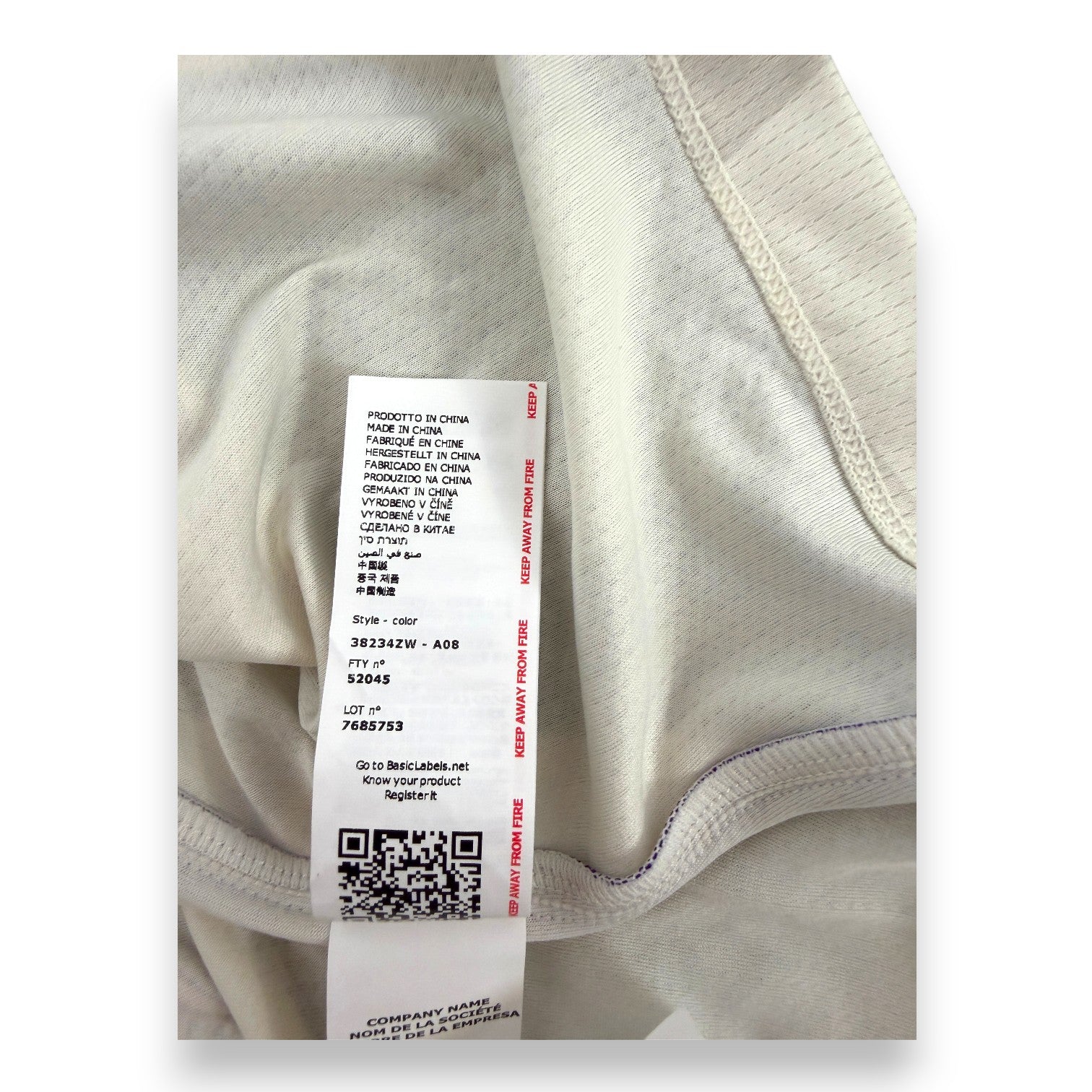 Etichetta interna maglia Fiorentina Away 2024-25 Kappa Gara – Made in China – Lucas Beltrán N.9