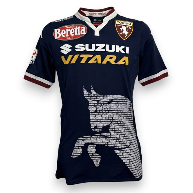 Fronte maglia Torino FC Third 2015-16 Player Issued Kappa – grafica toro nomi storici – sponsor Suzuki Vitara e Fratelli Beretta