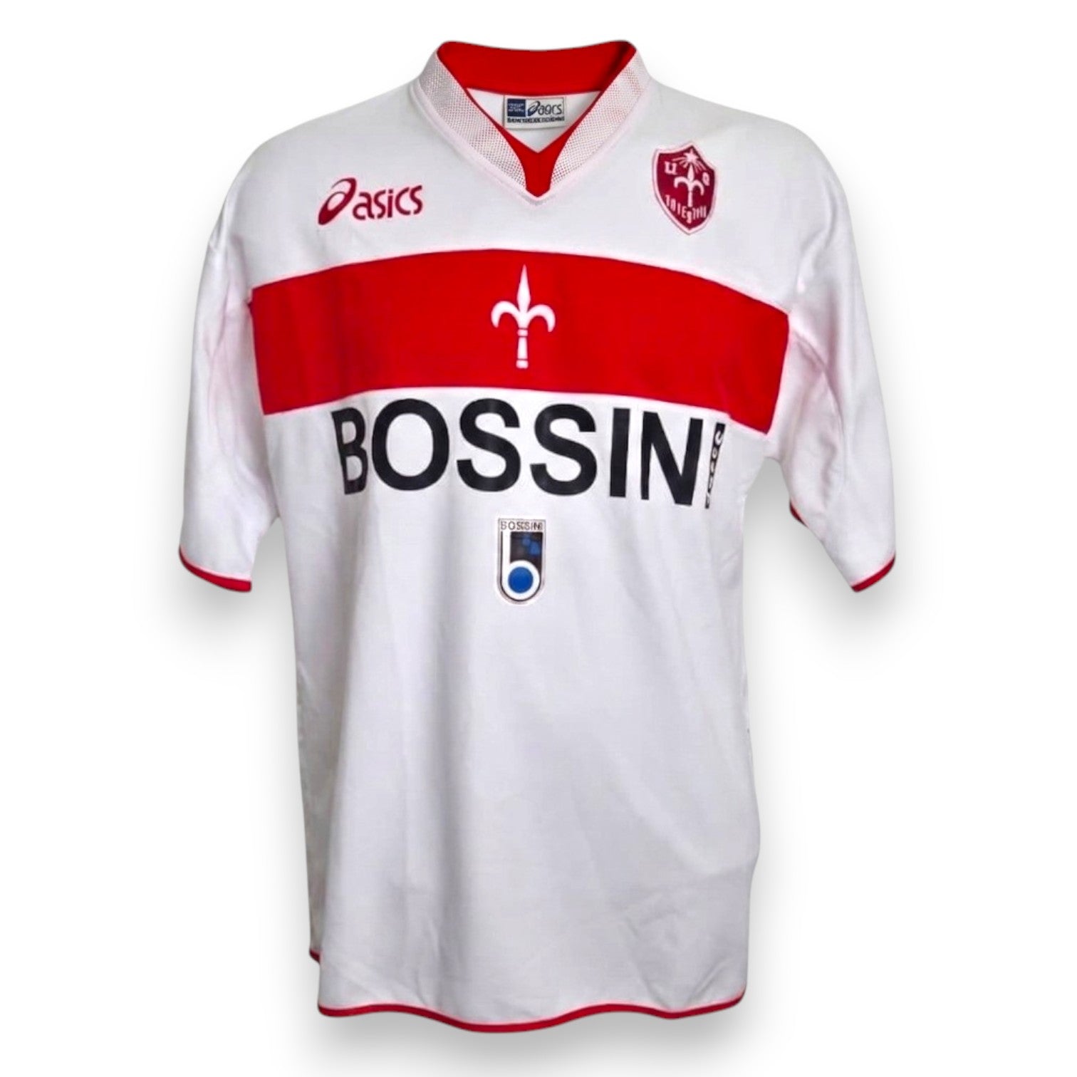 Fronte maglia Triestina Away 2004-05 Player Issued Bruni numero 84 – Asics – sponsor Bossini – fascia rossa con alabarda – Serie B