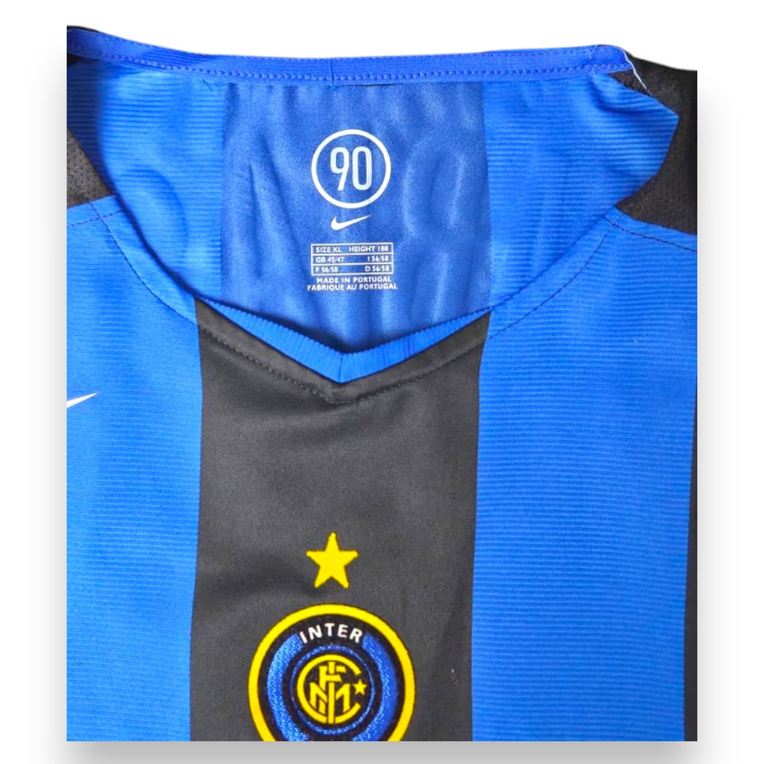 Etichetta taglia XL maglia Inter Home 2004-05 Nike 90 – SIZE XL HEIGHT 188 – Made in Portugal – Store Vintage originale