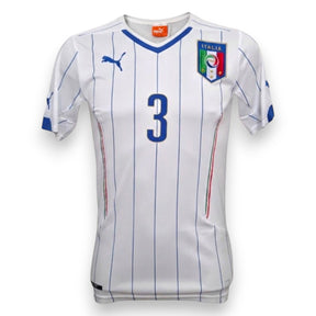 Maglia Italia Away 2014-15 Puma fronte – design pinstripes bianco blu – N.3 Chiellini