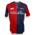Fronte maglia Cagliari Calcio Home 2008-09 Macron – sponsor Tiscali SKY – badge anniversario rossoblu