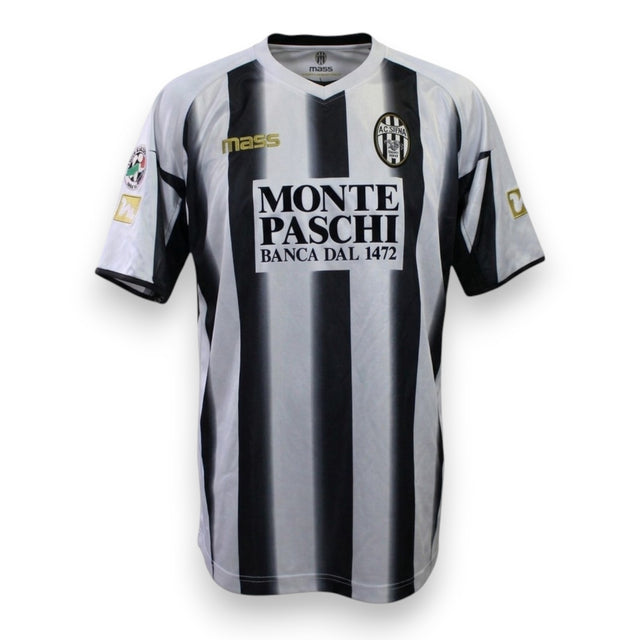 Fronte maglia AC Siena Home 2005-06 Vintage – Mass – sponsor Monte Paschi Banca dal 1472 – stemma AC Siena – Serie A TIM