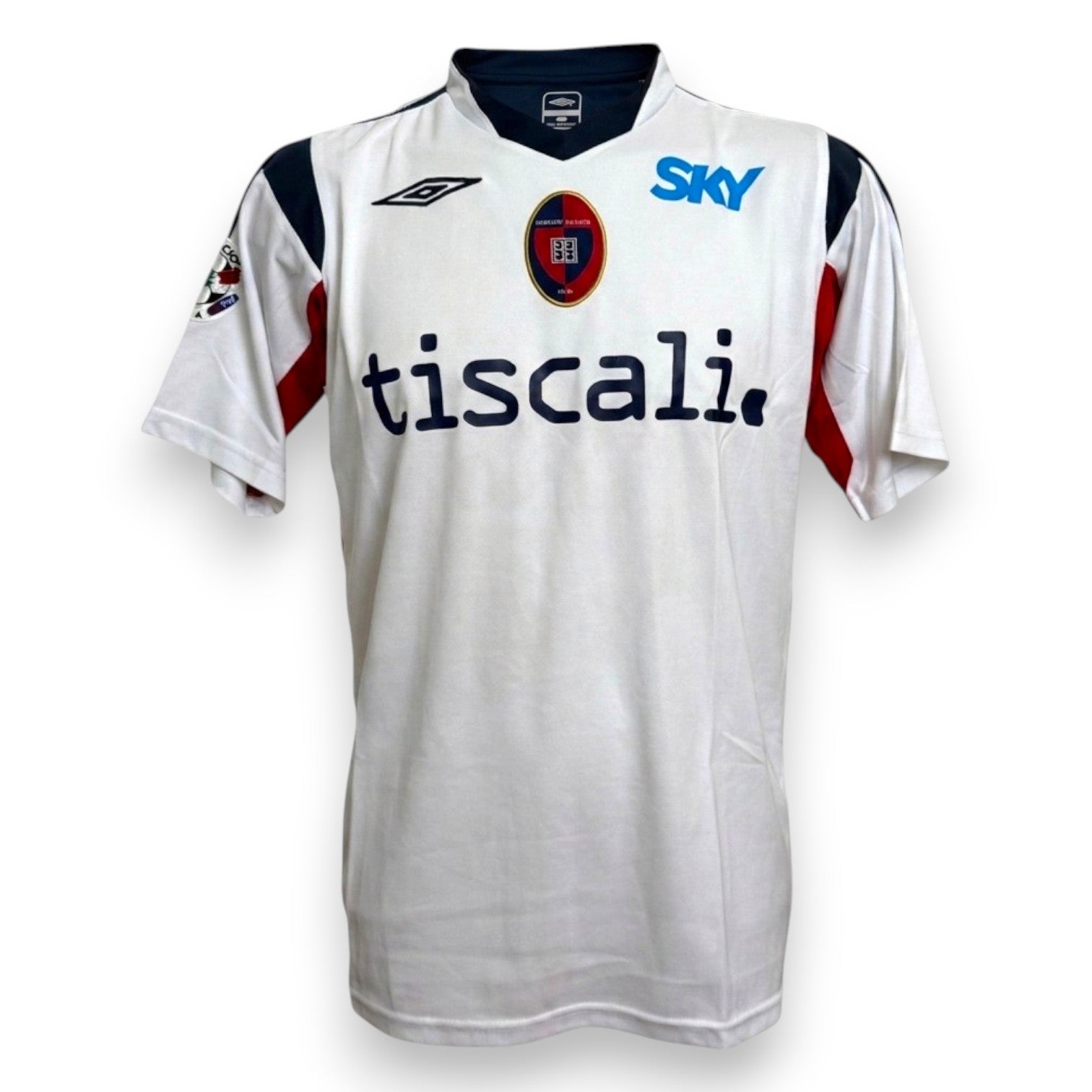 Fronte maglia Cagliari Away 2007-08 Umbro – sponsor Tiscali e SKY – Player Issued Del Grosso numero 3