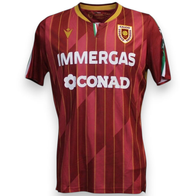 Fronte maglia AC Reggiana Home 2024-25 Player Issued – Macron – sponsor Immergas Conad – design Ligabue – Serie BKT