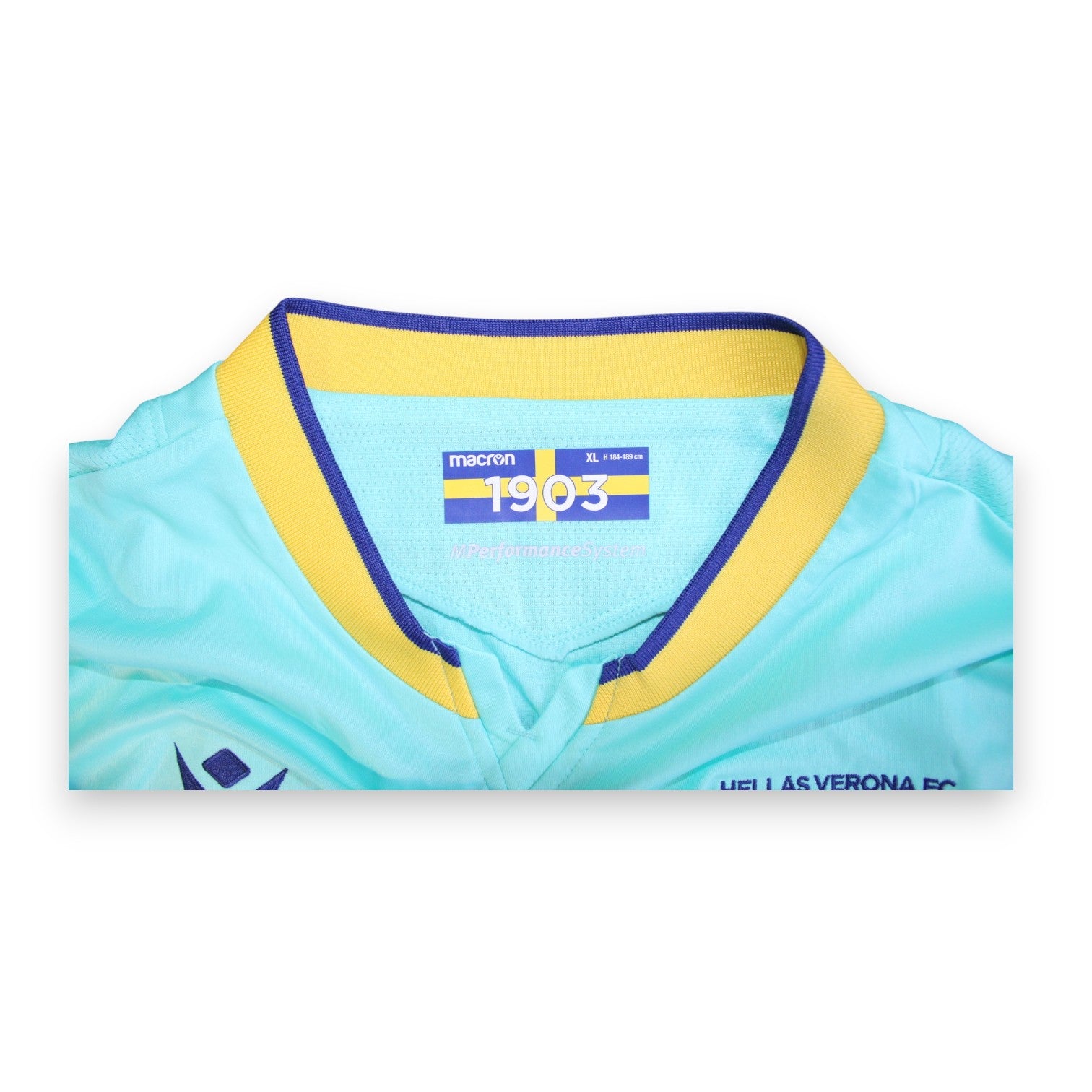 Etichetta collo interno maglia Hellas Verona Third 2022-23 – Macron 1903 taglia XL – Player Issued Milan Djuric