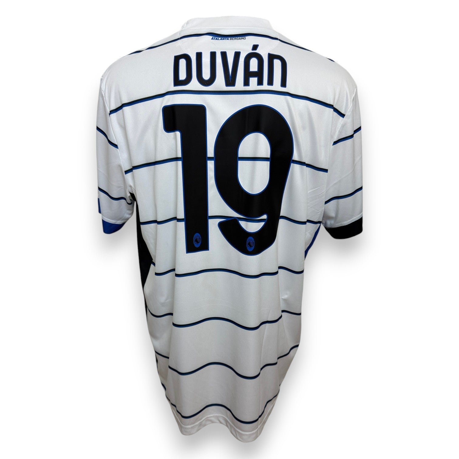 Maglia Atalanta Away 2023-24 Duván Zapata numero 19 – Joma – righe orizzontali nerazzurre – taglia XXL
