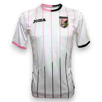 Fronte maglia U.S. Città di Palermo Away 2014-15 Store Joma – righe verticali rosa e nere su fondo bianco – Paulo Dybala N.9