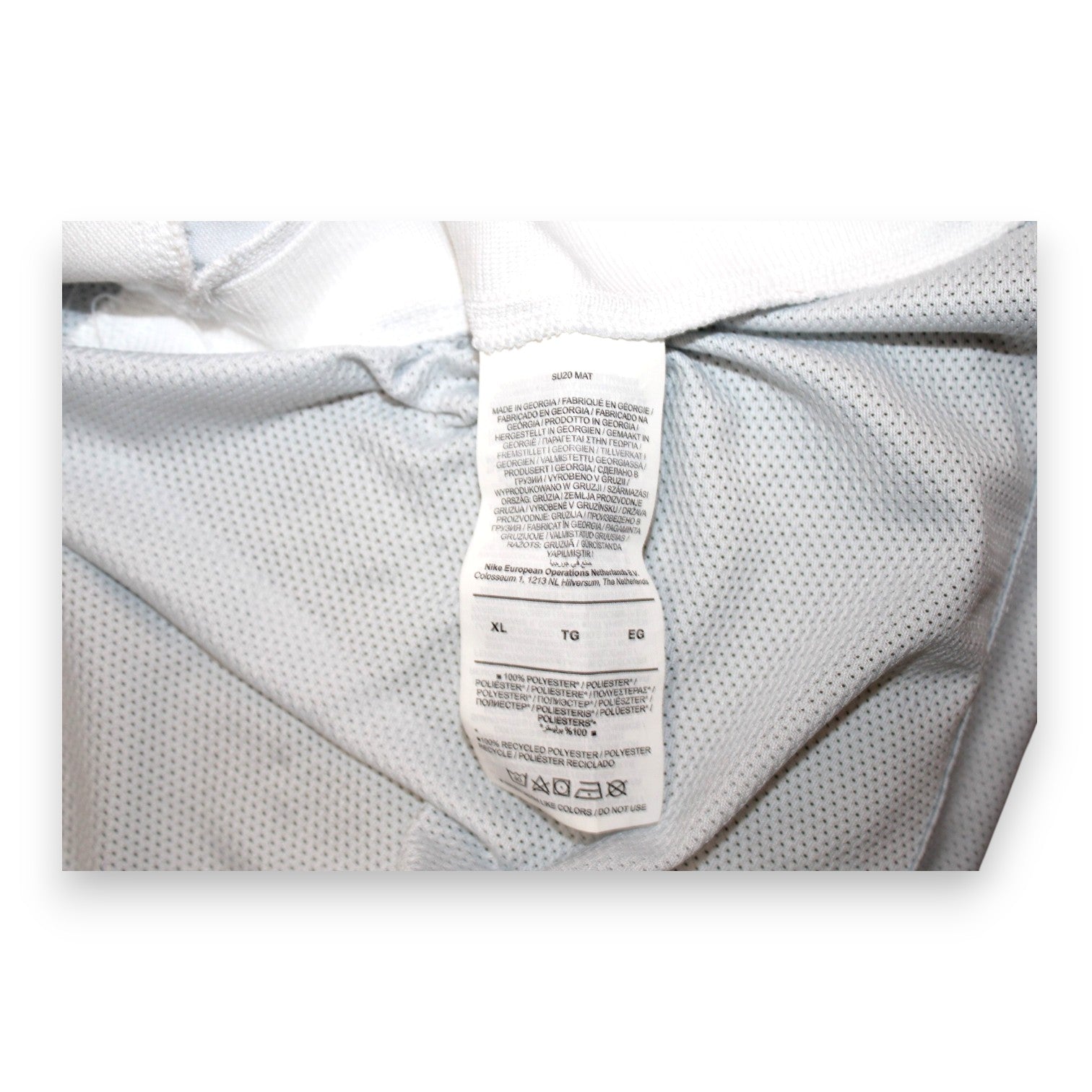 Etichetta interna maglia Zenit 2020-21 Nike Player Issued – codice SU20 MAT – Made in Georgia – taglia XL TG EG – composizione 100% polyester riciclato