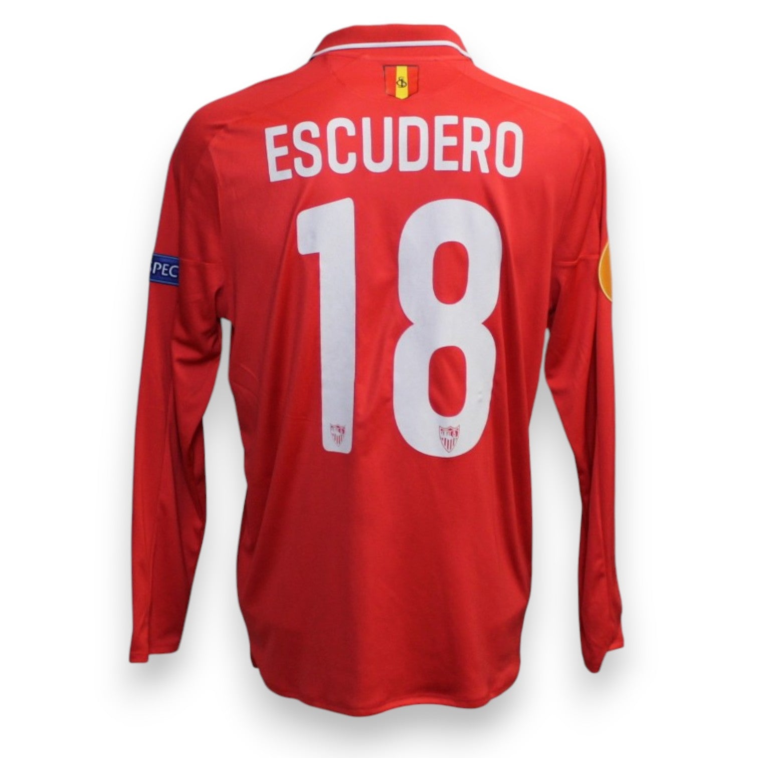 Retro maglia Siviglia FC Away 2015-16 Player Issued Sergio Escudero numero 18 – New Balance maniche lunghe – patch UEL Winner 2015 – fornitura squadra Europa League