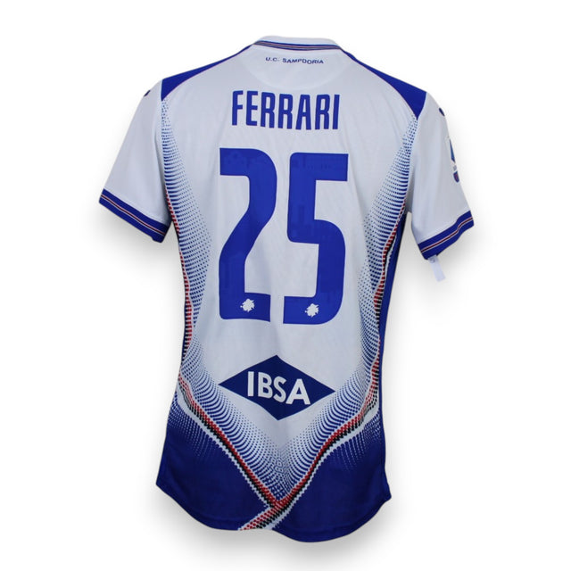 Maglia UC Sampdoria Away 2019-20 Player Issued Alex Ferrari numero 25 – Joma – sponsor IBSA retro – patch 90° anniversario Serie A TIM