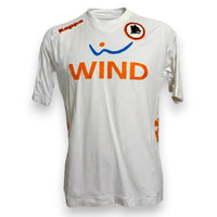 Fronte maglia AS Roma Away 2011-12 Kappa – sponsor WIND – scudetto lupa stilizzata – pannelli arancioni – Player Issued Greco