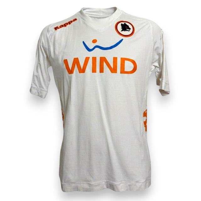 Fronte maglia AS Roma Away 2011-12 Kappa – sponsor WIND – scudetto lupa stilizzata – pannelli arancioni – Player Issued Greco