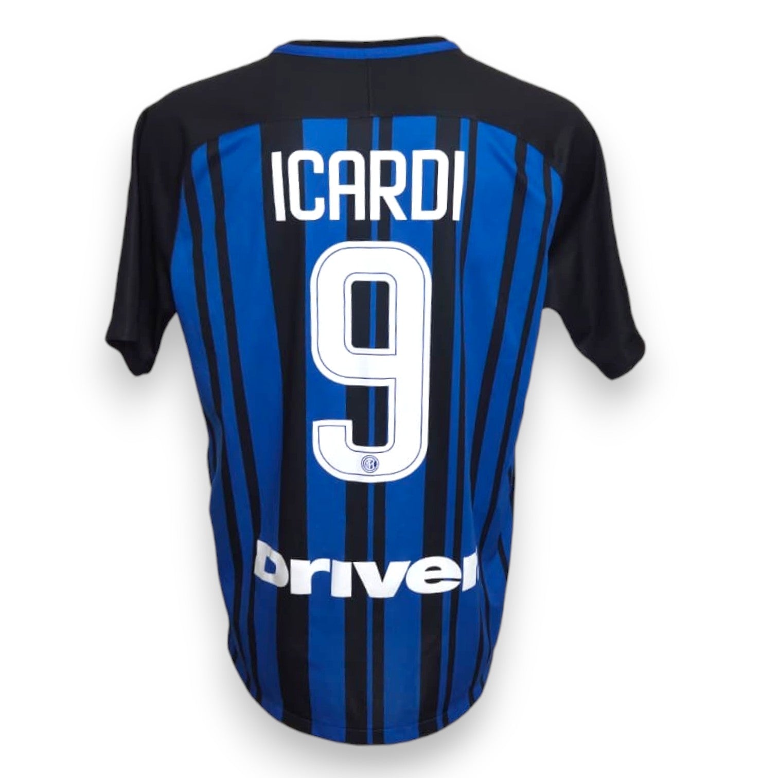 Maglia FC Internazionale Home 2017-18 Store – Mauro Icardi numero 9 – sponsor Driver retro – Nike Dri-Fit – taglia L – condizioni Excellent