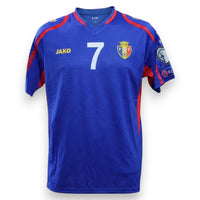 Fronte maglia Moldova Home 2014-15 Player Issued Artur Ioniță numero 7 – Jako – stemma FMF – patch UEFA Euro 2016 Qualifying – UEFA Respect