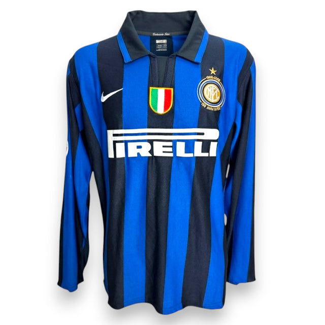 Maglia Inter Milan Home 2007-08 Player Issued Centenario fronte – Nike – badge 1908-2008 100 Anni Nerazzurri – sponsor Pirelli – maniche lunghe