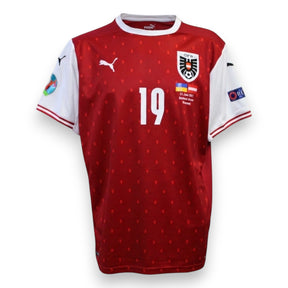 Fronte maglia Austria Home UEFA Euro 2020 Player Issued – Puma – scudo ÖFB – patch partita Ucraina vs Austria 21 Juni 2021 National Arena Bukarest