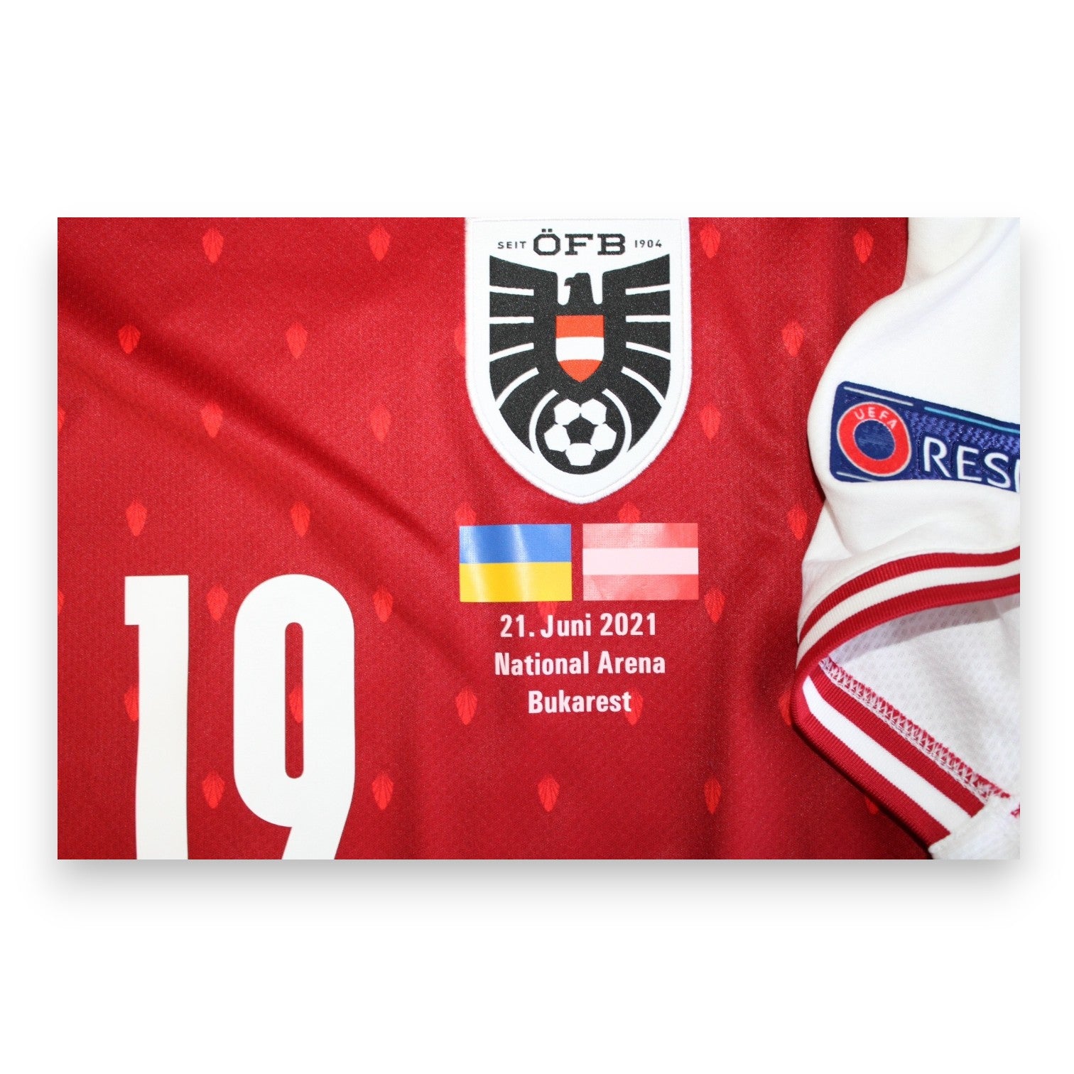Patch partita Ucraina vs Austria 21 Juni 2021 National Arena Bukarest – maglia Player Issued Kalajdžić N.19 UEFA Euro 2020