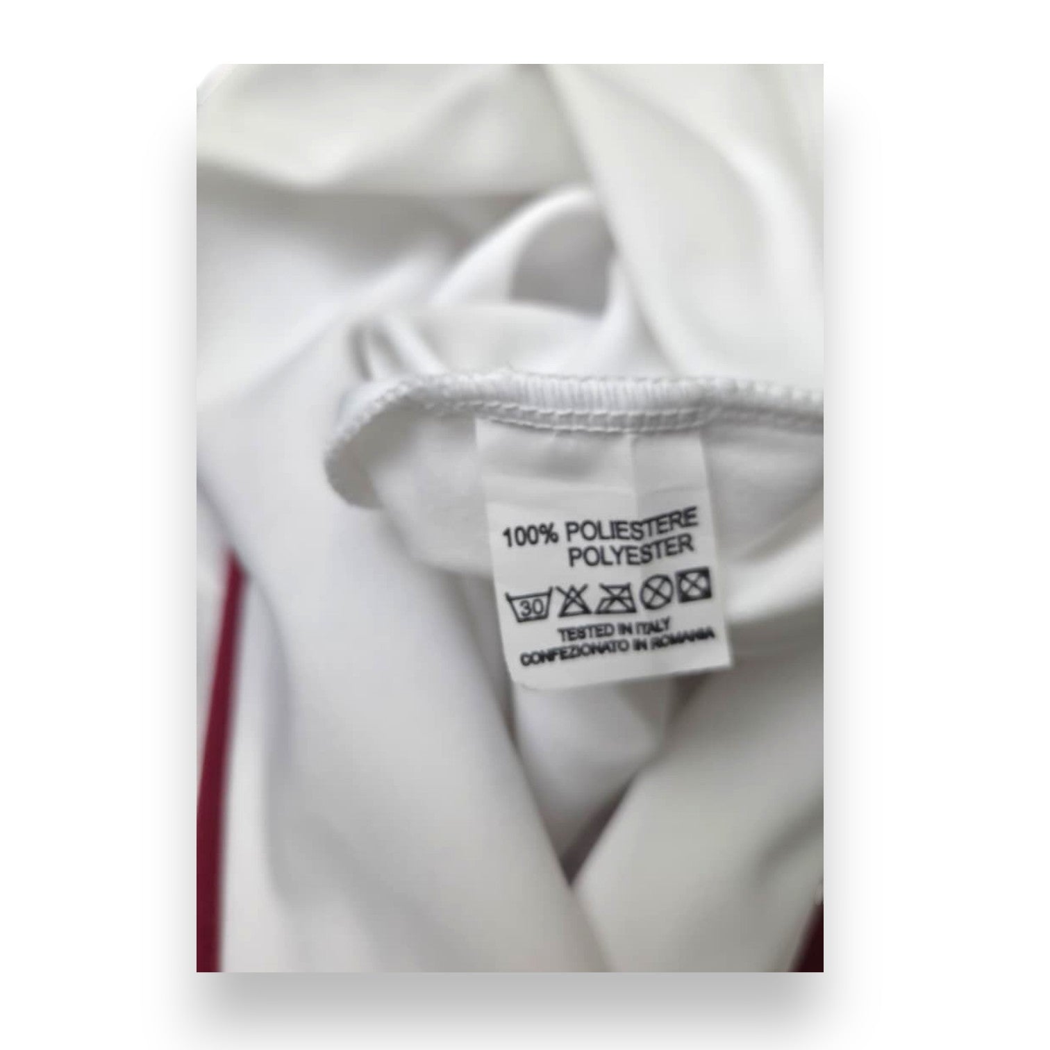 Etichetta interna maglia Torino Away 2004-05 Player Issued Marazzina – Asics – Tested in Italy – Confezionato in Romania – 100% Poliestere