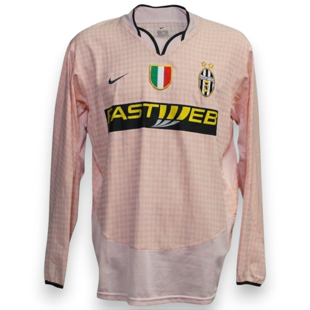Fronte maglia Juventus Away 2003-04 Player Issued Nike – sponsor Fastweb – stemma Juventus due stelle – scudetto tricolore – vintage rosa cipria