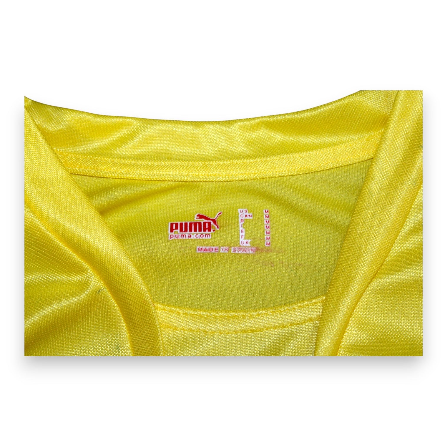 Etichetta collo maglia Villarreal 2007-08 Puma Player Issued – taglia M – Made in Spain – fornitura squadra originale stagione UEFA Cup
