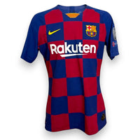 Fronte maglia FC Barcelona Home 2019-20 Player Issued – Nike Vaporknit – sponsor Rakuten – scudo FCB – patch UCL Starball e UEFA Respect