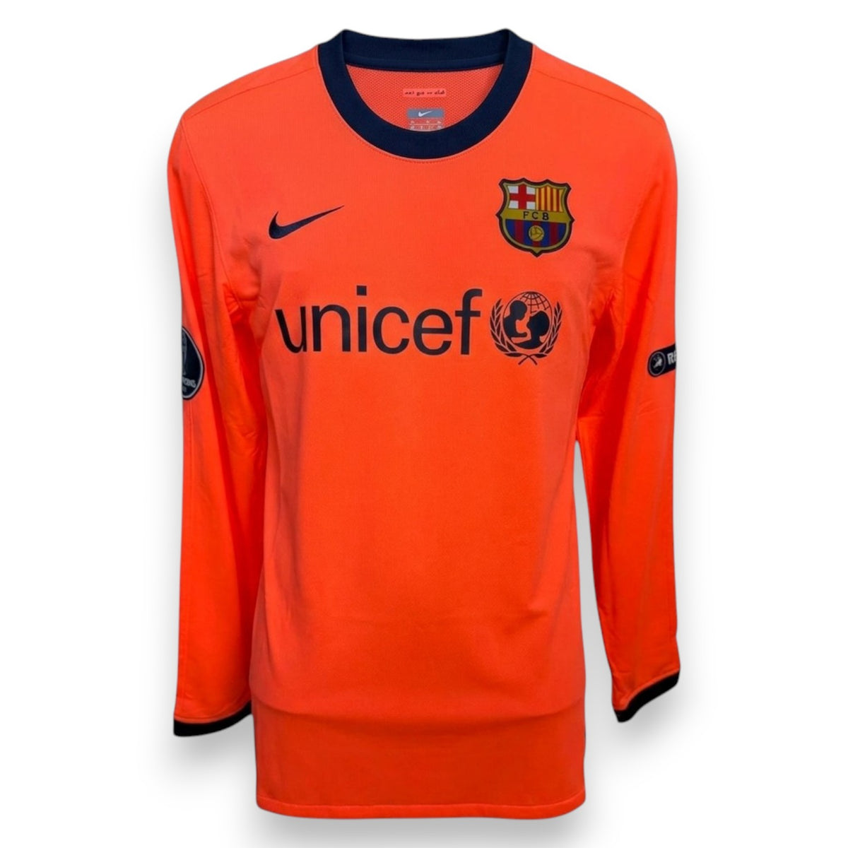 Maglia FC Barcelona Away 2009-10 arancione Nike Unicef manica lunga – Player Issued Messi Champions League