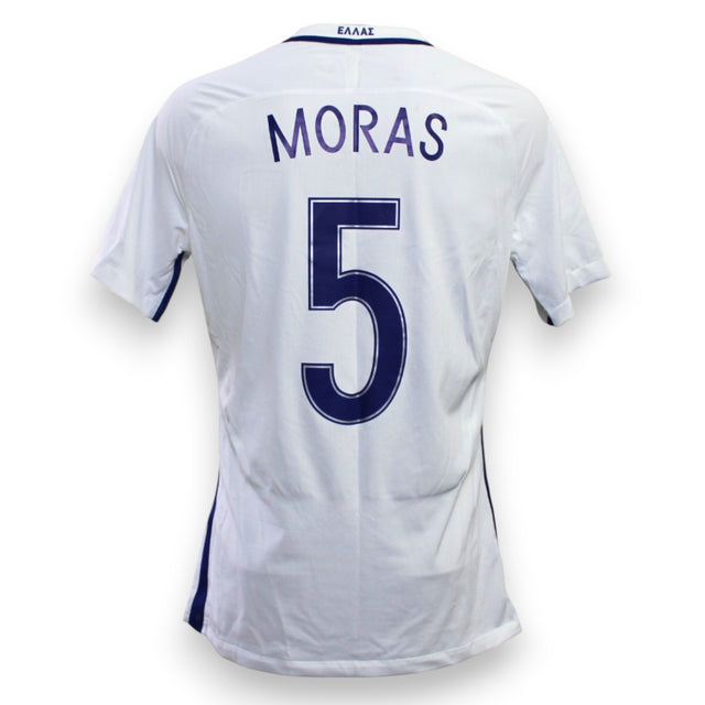 Retro maglia Grecia Home 2016-17 Player Issued Vangelis Moras numero 5 – Nike Dri-Fit – scritta ΕΛΛΑΣ – fornitura squadra nazionale greca
