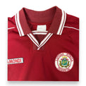 Dettaglio colletto maglia Lettonia Tramondi 2000 – stemma LFF Federazione lettone – taglia XL