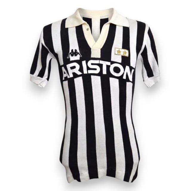 Fronte maglia Juventus Home 1985-86 Player Issued N.15 – Kappa Ariston – due stelle – colletto panna – cimelio vintage Serie A