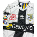 Dettaglio maglia Parma Home 2011-12 Player Issued – patch Serie A TIM – sponsor Banca Monte Parma – logo Erreà – taglia M