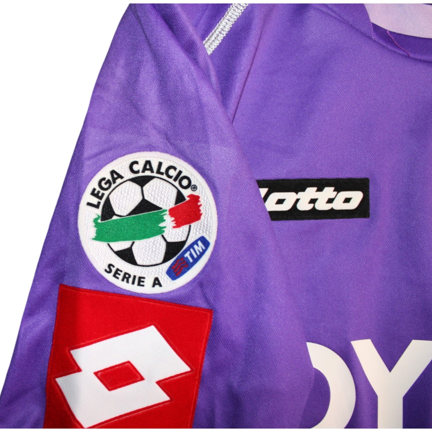 Dettaglio patch Lega Calcio Serie A TIM e logo Lotto maglia Fiorentina 2005-06 Player Issued – stagione ufficiale